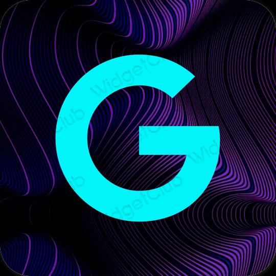 Esztétika neon kék Google alkalmazás ikonok