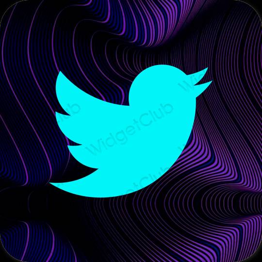 Estetsko neon modra Twitter ikone aplikacij
