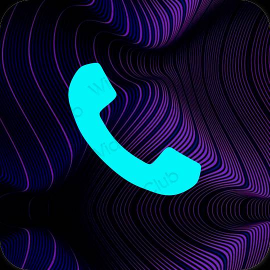 Aesthetic neon blue Phone app icons