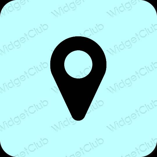 Estetisk pastellblå Google Map app ikoner