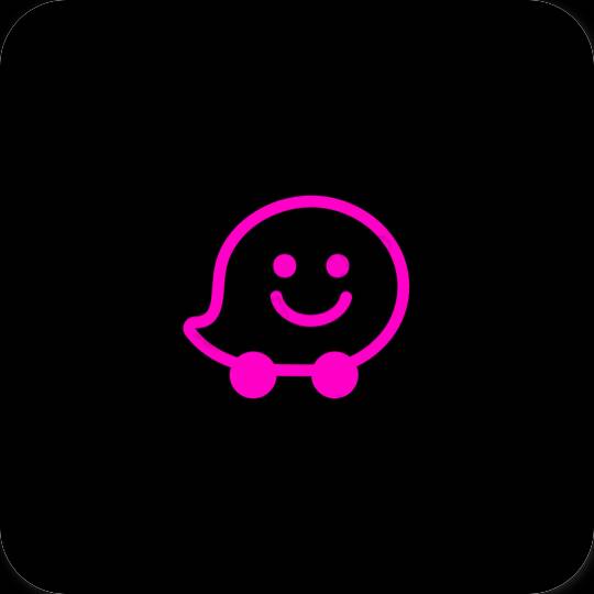 Estético Preto Waze ícones de aplicativos