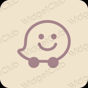 Естетичен бежово Waze икони на приложения