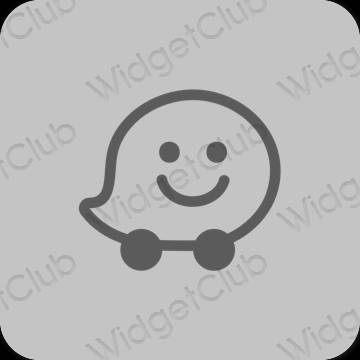 Ესთეტიური ნაცრისფერი Waze აპლიკაციის ხატები