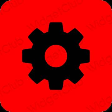 Estetik kırmızı Settings uygulama simgeleri
