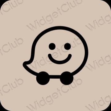 Estetyka beżowy Waze ikony aplikacji