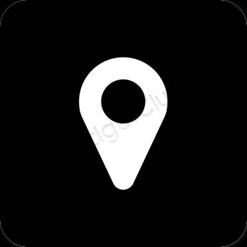 Estetické čierna Google Map ikony aplikácií