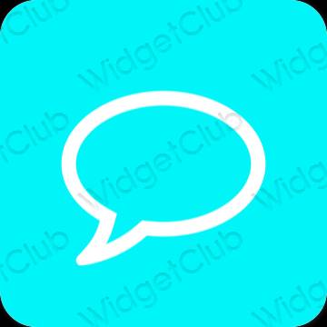 Estetik biru neon Messages ikon aplikasi
