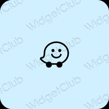 Estetik biru pastel Waze ikon aplikasi