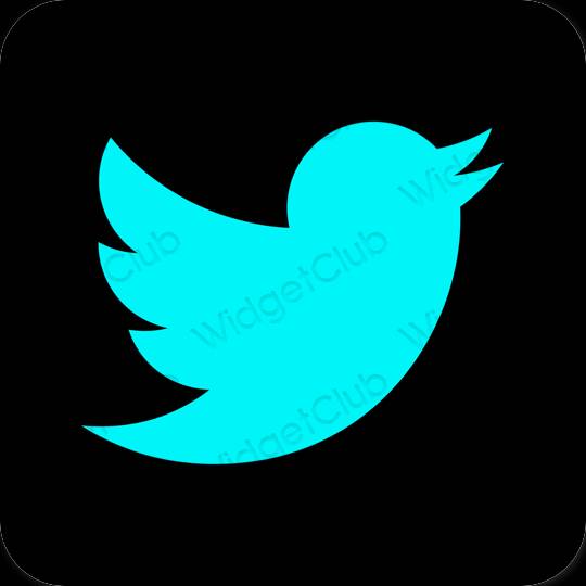 Esztétika neon kék Twitter alkalmazás ikonok