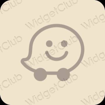 审美的 浅褐色的 Waze 应用程序图标