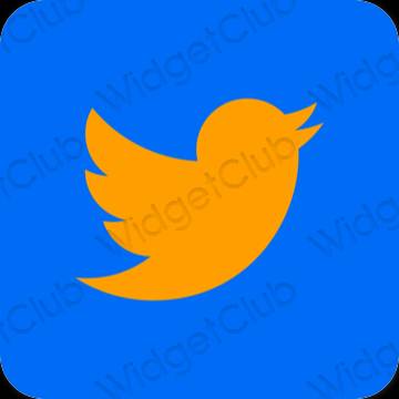 Estetické neónová modrá Twitter ikony aplikácií