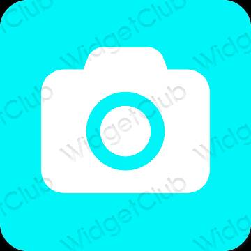 Aesthetic neon blue Camera app icons