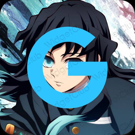 Aesthetic neon blue Google app icons
