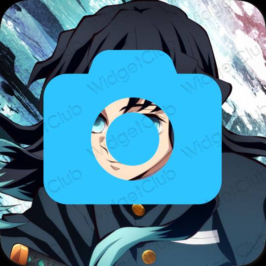 Aesthetic neon blue Camera app icons