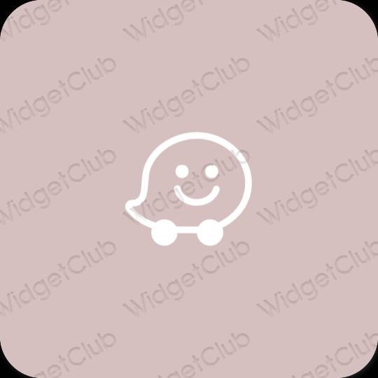 אֶסתֵטִי ורוד פסטל Waze סמלי אפליקציה