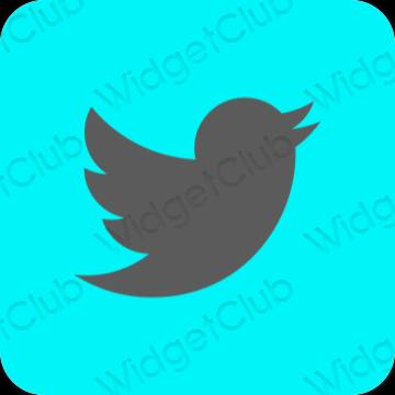 Esztétika kék Twitter alkalmazás ikonok