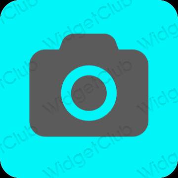 Æstetisk neon blå Camera app ikoner