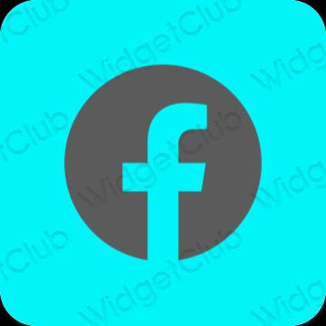 Estético azul neón Facebook iconos de aplicaciones