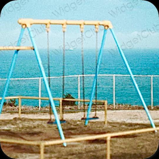 زیبایی شناسی آبی پاستلی Safari آیکون های برنامه