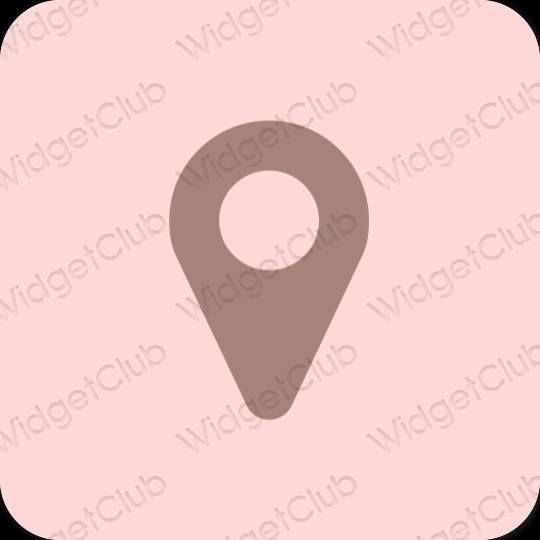 Estetsko pastelno roza Google Map ikone aplikacij