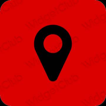 Ესთეტიური წითელი Google Map აპლიკაციის ხატები