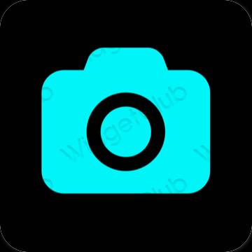 Estetický neonově modré Camera ikony aplikací