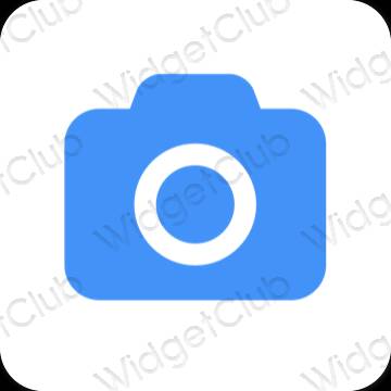 Естетичен неоново синьо Camera икони на приложения