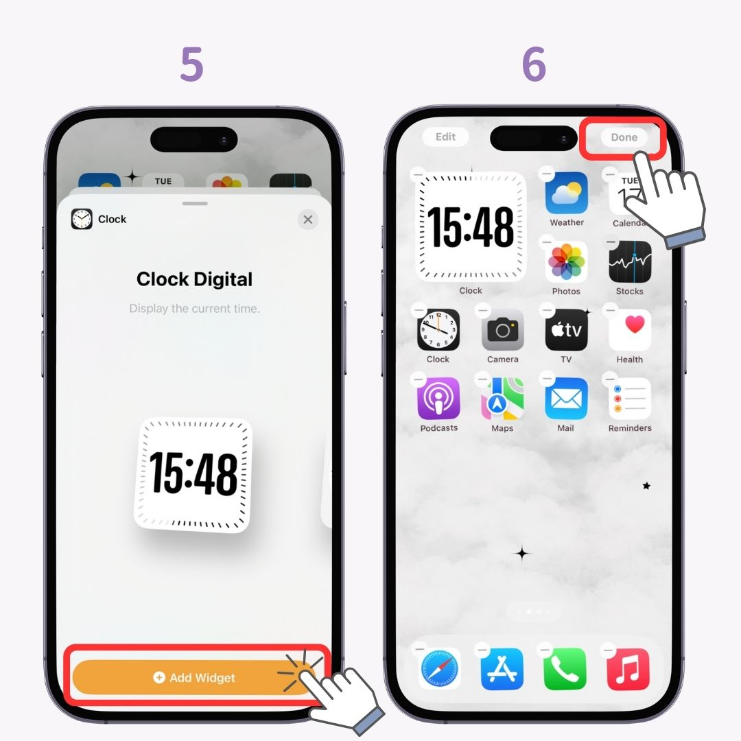 iPhone-un əsas ekranında estetik rəqəmsal saatı necə göstərməyin №1 şəkli