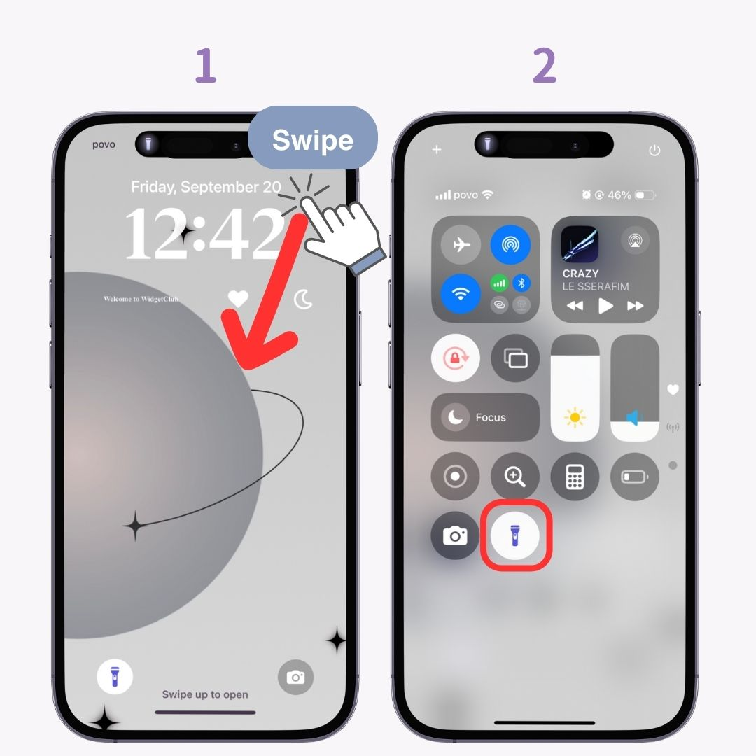 1 vaizdas, kaip išjungti žibintuvėlį „iPhone“.