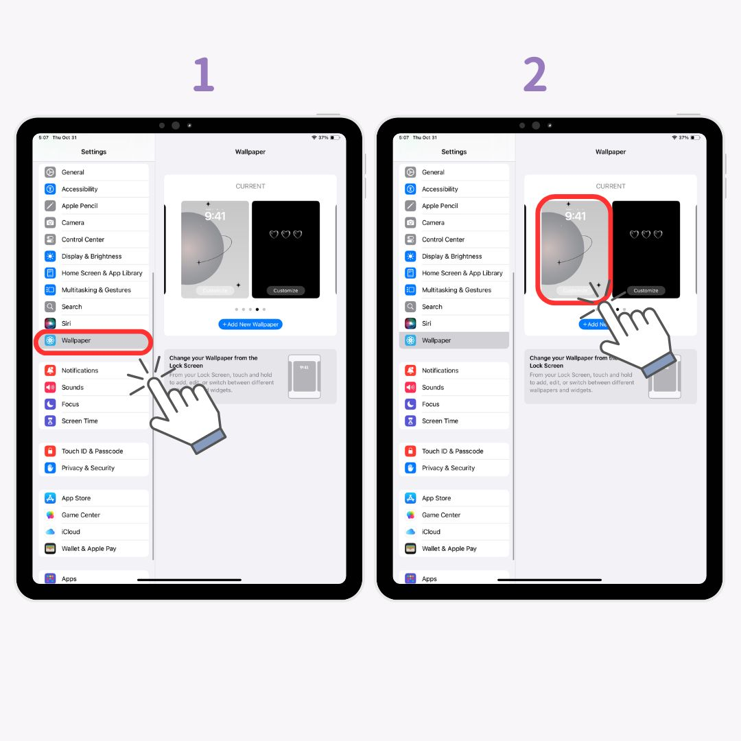 Image n°1 de l'iPad : Comment modifier l'arrière-plan de l'écran de verrouillage et de l'écran d'accueil