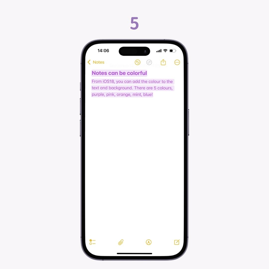 #1 slika iOS18: Kako spremeniti barvo besedila v opombah na iPhoneu